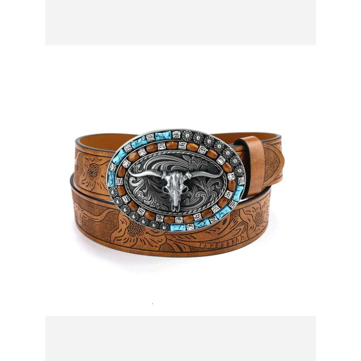 KIMLUD, Denim Belt Cow Head Large Plate Buckle Trendy Denim Belt Cow Head, KIMLUD Womens Clothes