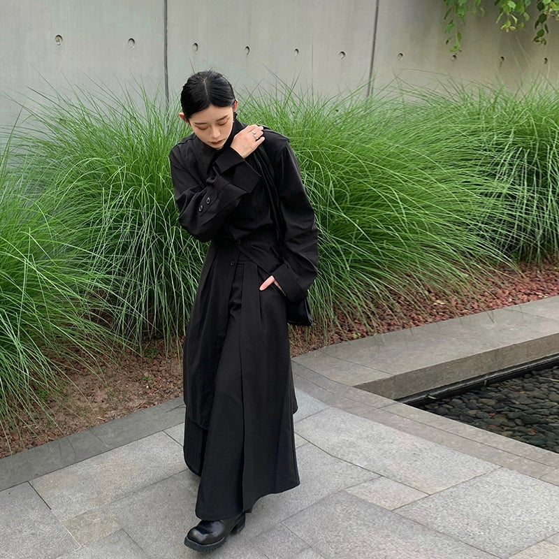 Yamamoto Dark Japanese Double Layer Knedo Trousers Men and Women 2023 New Arrival Stripes High Waist Black Pantskirt Straight-leg Loose Pants