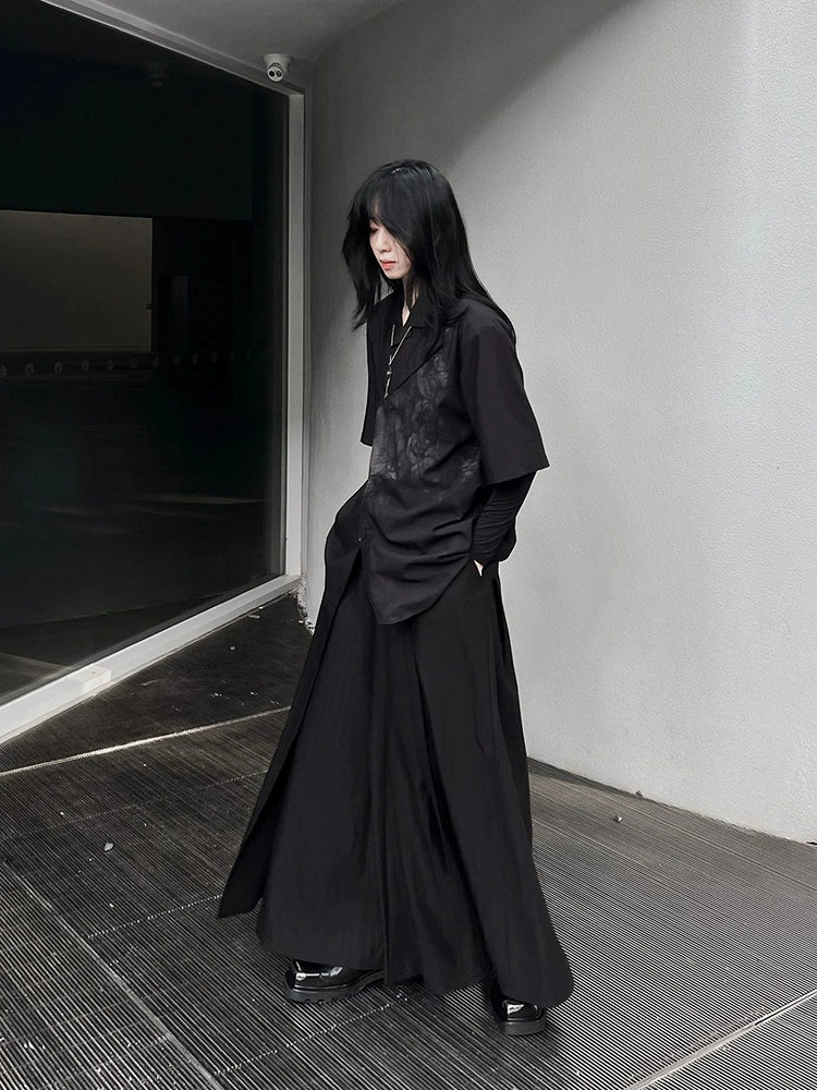 Yamamoto Dark Japanese Double Layer Knedo Trousers Men and Women 2023 New Arrival Stripes High Waist Black Pantskirt Straight-leg Loose Pants