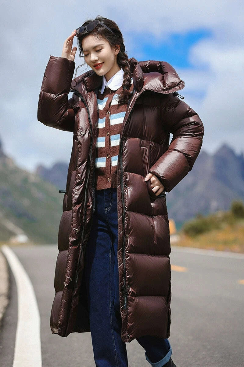 KIMLUD, 3,000 Camp New arrival 95 White Duck Down Small thickened Heattech Over Knee Mid Length Long Length Extreme Cold Down jacket Female Winter, KIMLUD Womens Clothes