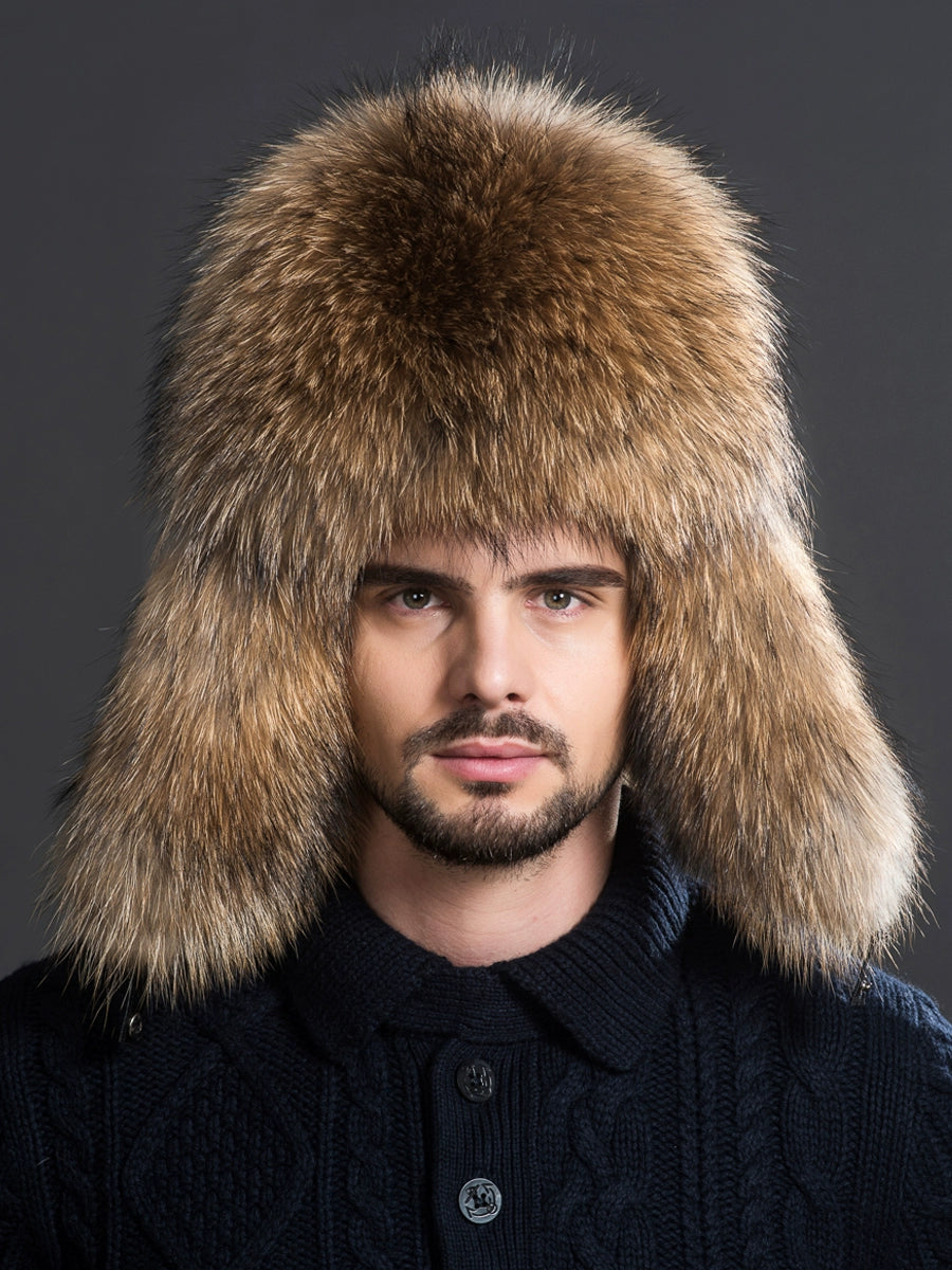 KIMLUD, Winter Middle-Aged and Elderly Raccoon Fur Leather Men Ushanka, KIMLUD Womens Clothes