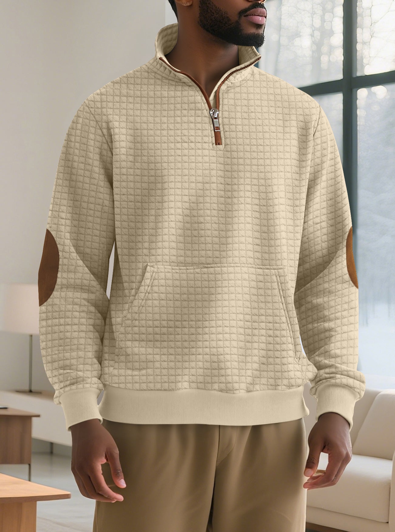 Quilted Zip-Up Sweatshirt For Autumn And Winter — Navy | KIMLUD