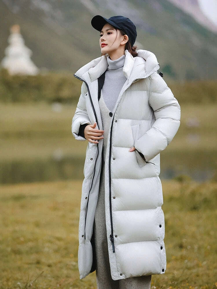 KIMLUD, 3,000 Camp New arrival 95 White Duck Down Small thickened Heattech Over Knee Mid Length Long Length Extreme Cold Down jacket Female Winter, KIMLUD Womens Clothes