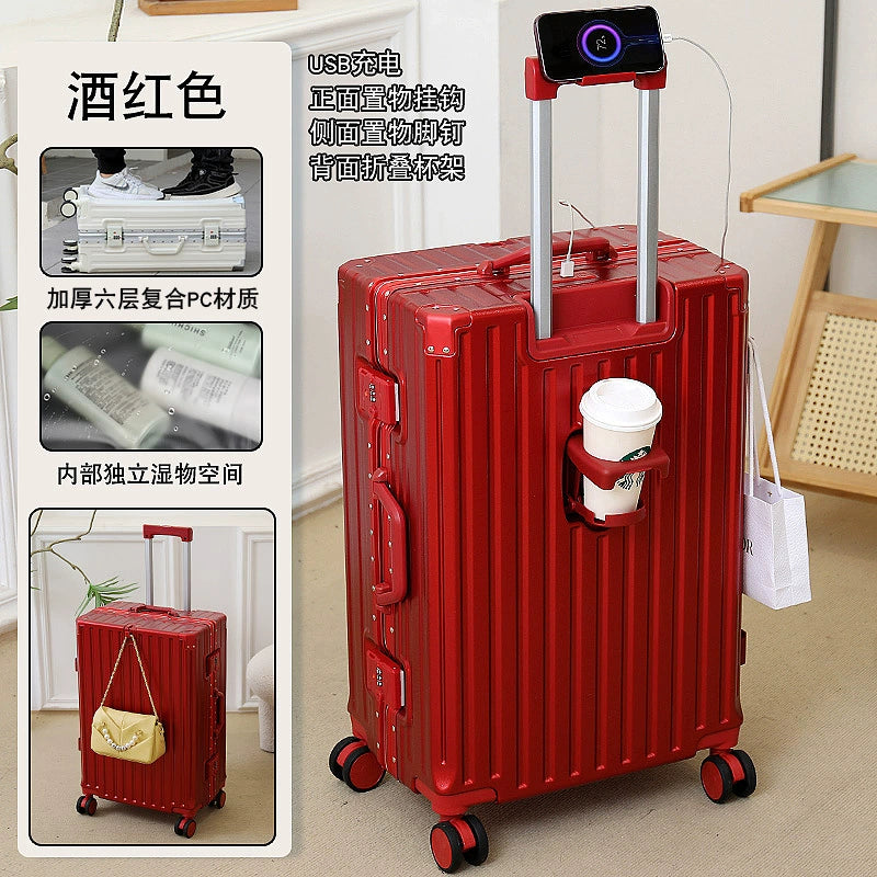 Japanese Import Luggage Women's New Arrival Multi-Functional Hook Boarding Bag Universal Wheel 24 Pull Rod Men's Password Suitcase
