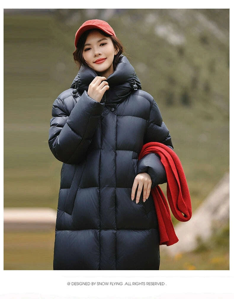 KIMLUD, 3,000 Camp New arrival 95 White Duck Down Small thickened Heattech Over Knee Mid Length Long Length Extreme Cold Down jacket Female Winter, KIMLUD Womens Clothes
