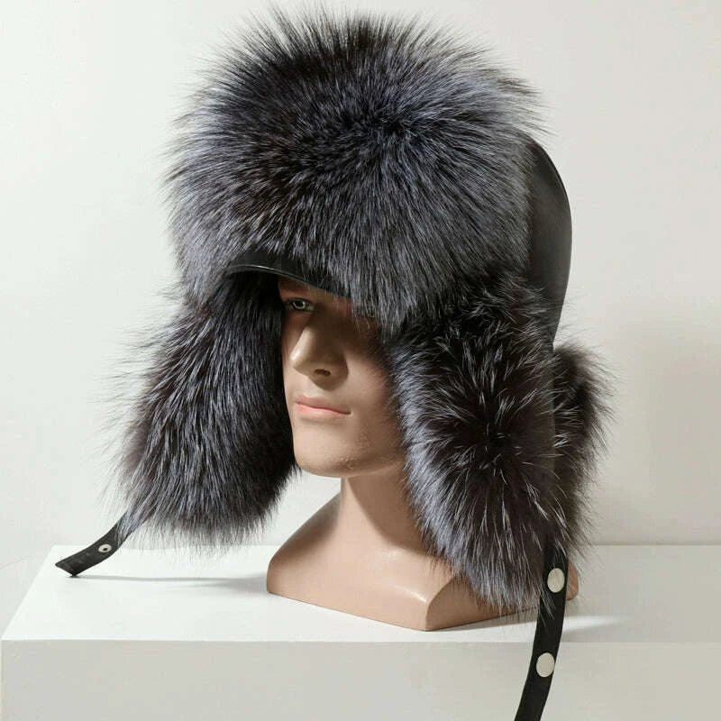 KIMLUD, Winter Middle-Aged and Elderly Raccoon Fur Leather Men Ushanka, KIMLUD Womens Clothes