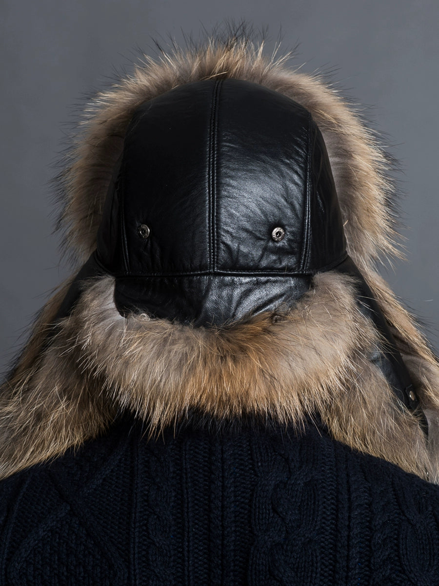 KIMLUD, Winter Middle-Aged and Elderly Raccoon Fur Leather Men Ushanka, KIMLUD Womens Clothes