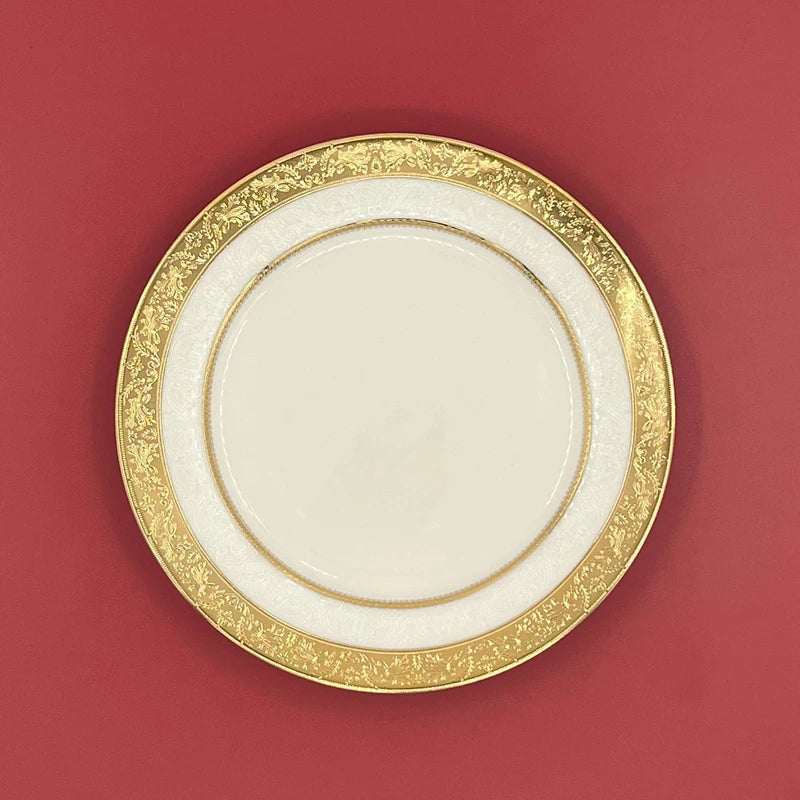 Bone Porcelain Dinner Plate With Gold Edge — White | KIMLUD