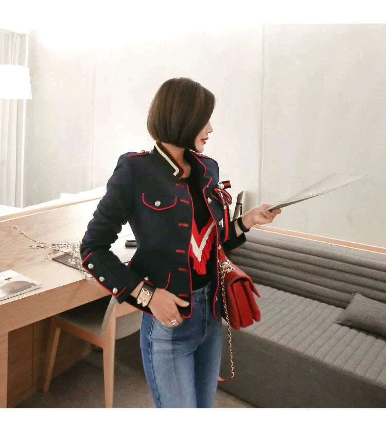 KIMLUD, Women's Korean-Style Short Coat for Autumn and Winter Stand-up Collar Slim Fit, KIMLUD Womens Clothes