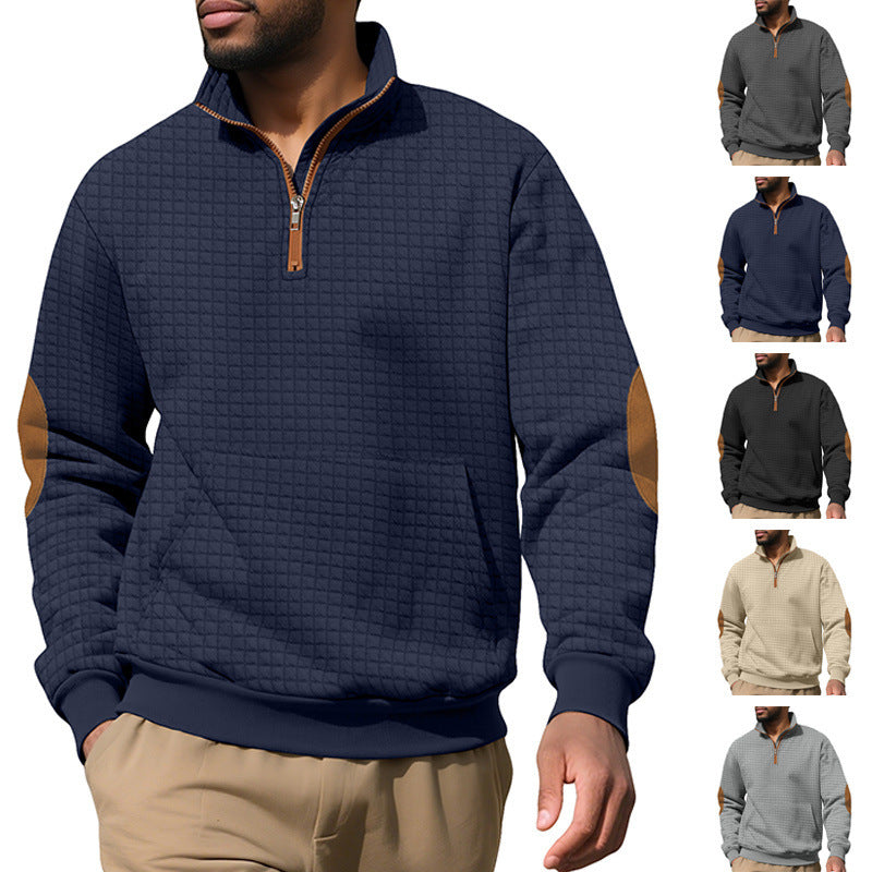 Quilted Zip-Up Sweatshirt For Autumn And Winter — Navy | KIMLUD
