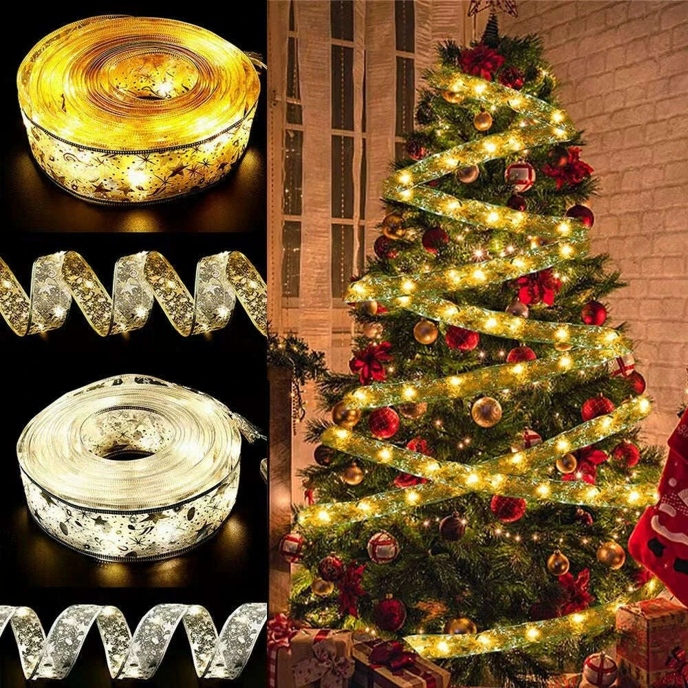 KIMLUD, Christmas Tree Decorative Lamp Christmas Scene Layout Pendant Lighting Ribbon Luminous Ribbon LED Lighting Chain Ribbon Ornaments, KIMLUD Womens Clothes