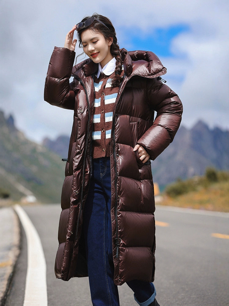 3,000 Camp New arrival 95 White Duck Down Small thickened Heattech Over Knee Mid Length Long Length Extreme Cold Down jacket Female Winter