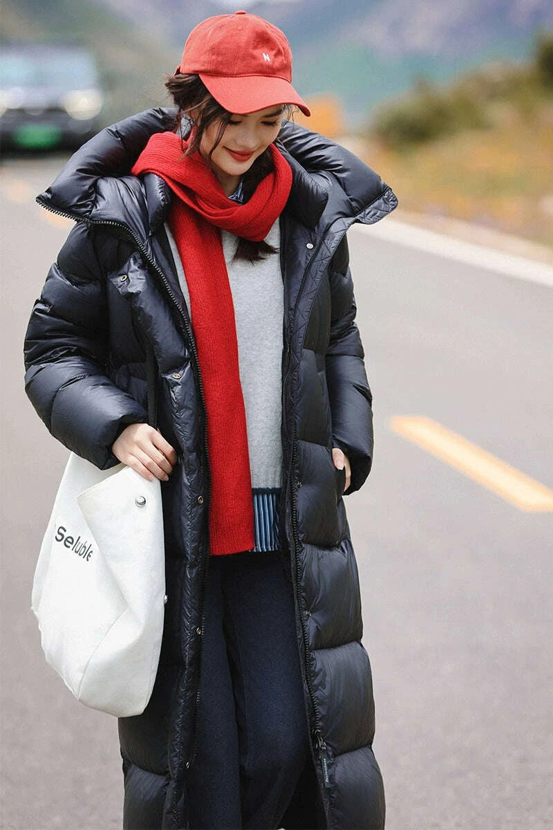 KIMLUD, 3,000 Camp New arrival 95 White Duck Down Small thickened Heattech Over Knee Mid Length Long Length Extreme Cold Down jacket Female Winter, KIMLUD Womens Clothes