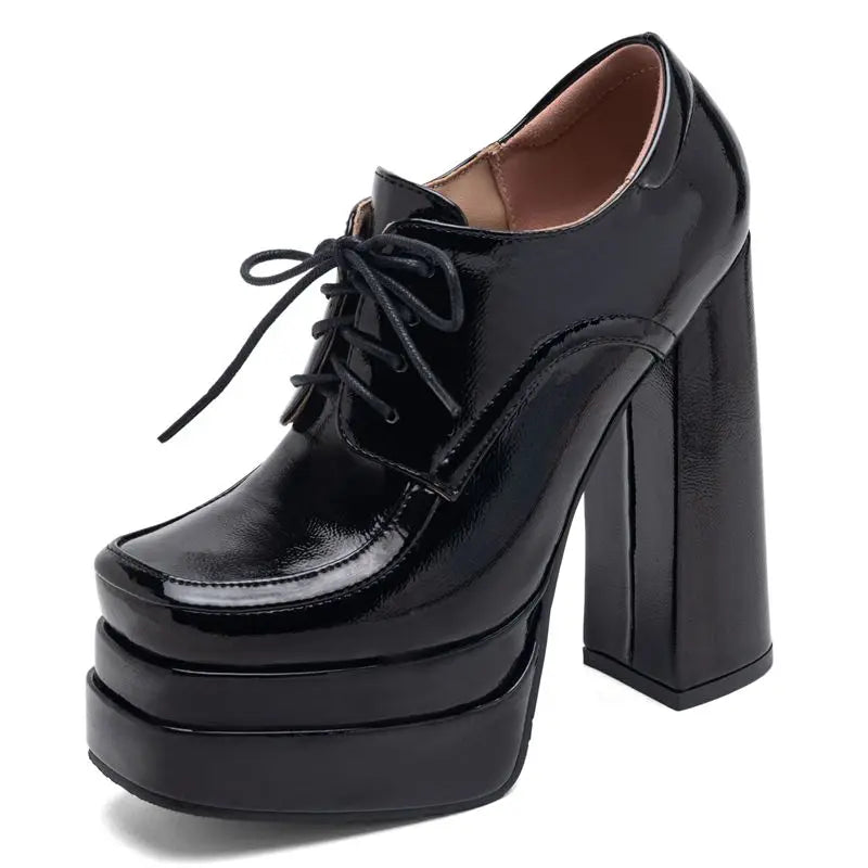Pumps – Plus Size 43-45, 14cm Heel, Lace-Up – Square Heel | KIMLUD