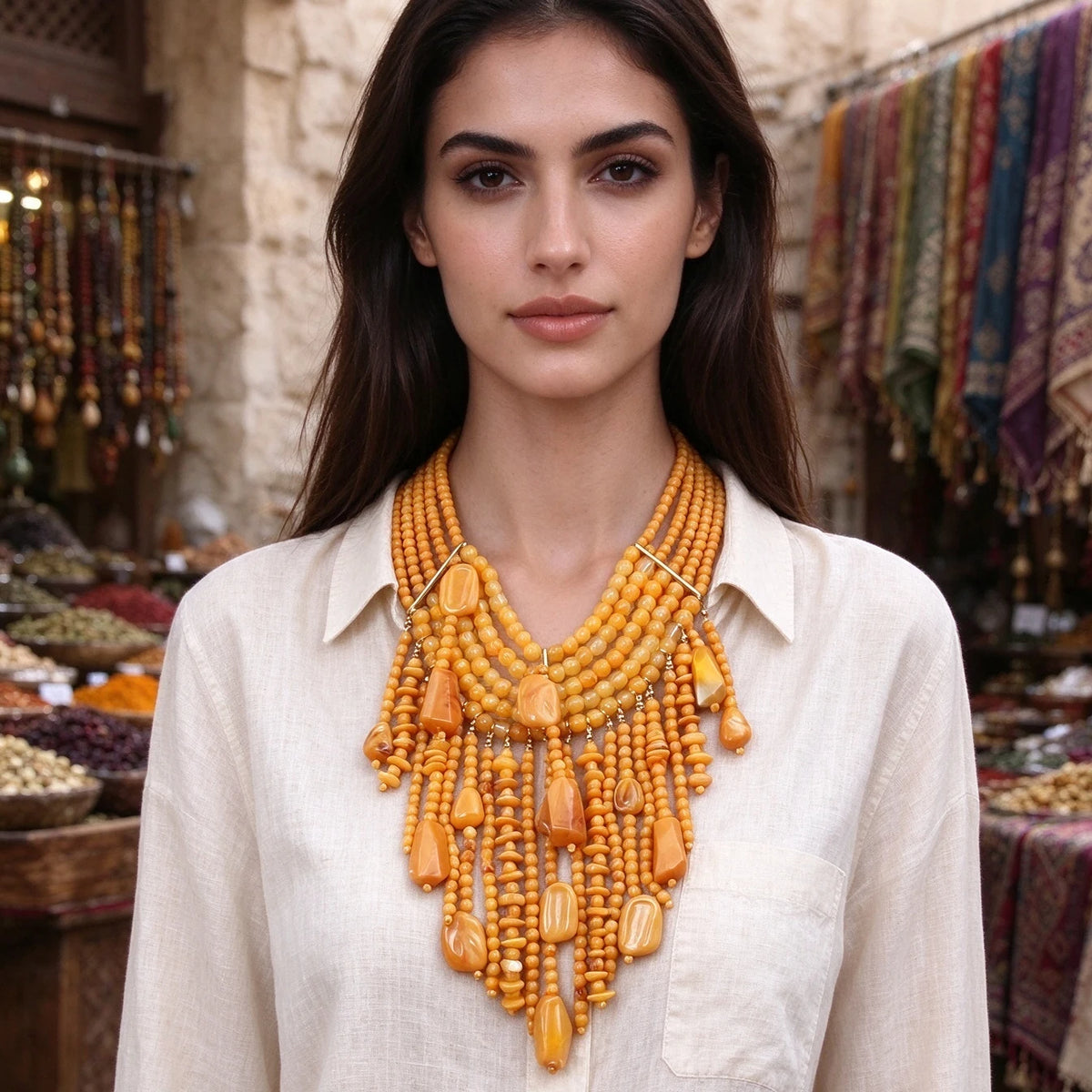 Necklace – Boho Multi Layer Tassel – Acrylic Beads | KIMLUD