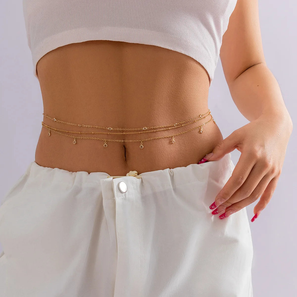 Sexy Round Clear Rhinestone Tassel Belly Chains For Women Gold Silver Color Metal Beach Link Chain Waist Body Jewelry Accessory