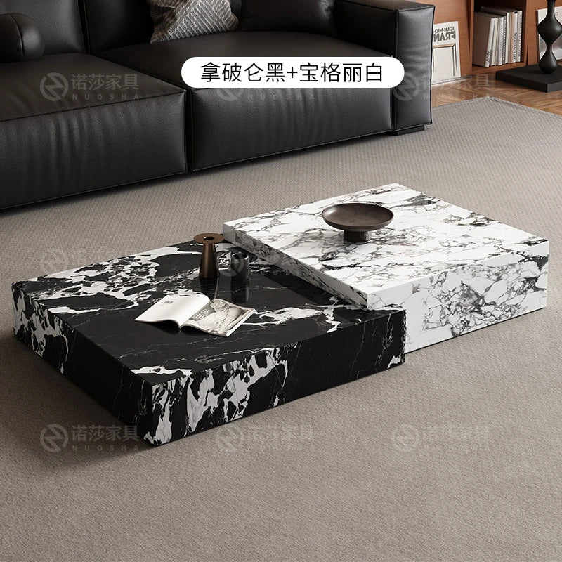 Rock Slab Coffee Table Minimalist Italian — Black-and-White Marble | KIMLUD