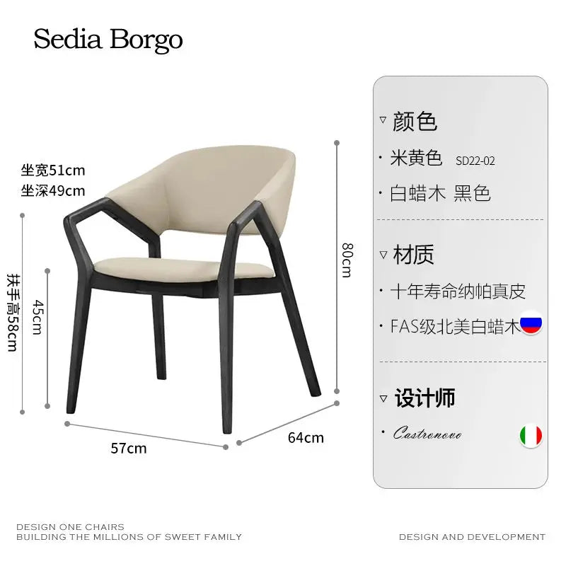 Nordic Chair Ivory Leather On Walnut Wood — Ivory | KIMLUD