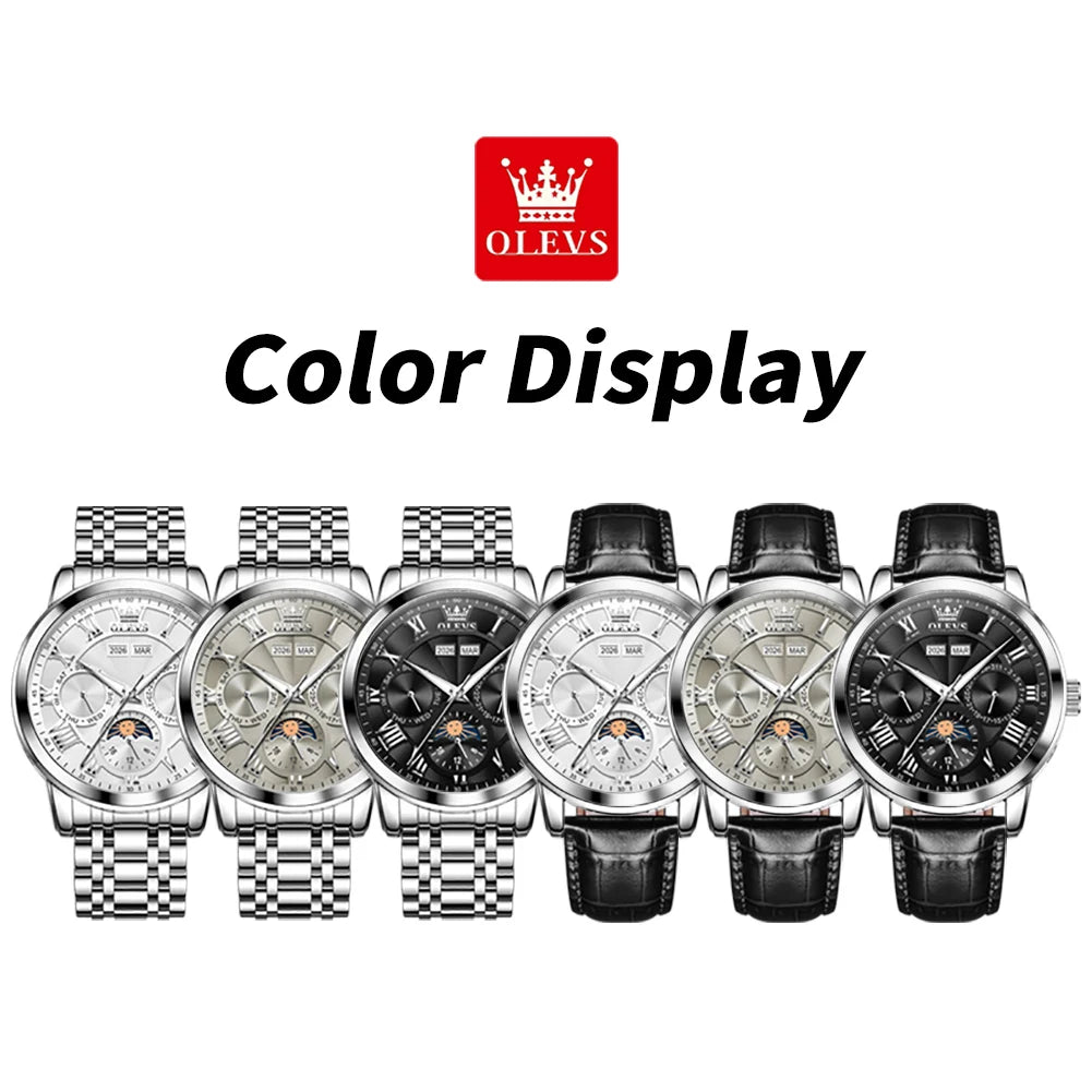 Stainless Steel Mens Watch Moon Phase Automatic — Silver | KIMLUD