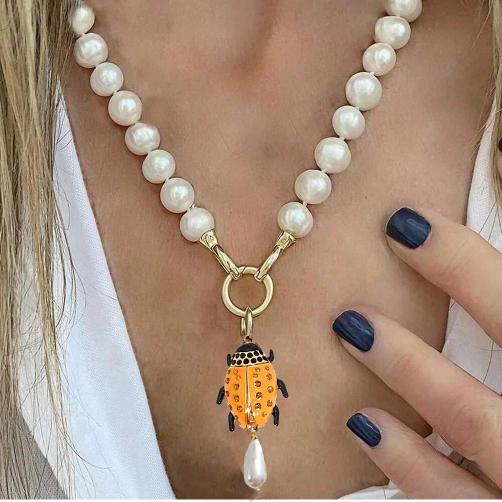 Pearl Horse Coin Pendant Choker Necklace — Pearl | KIMLUD