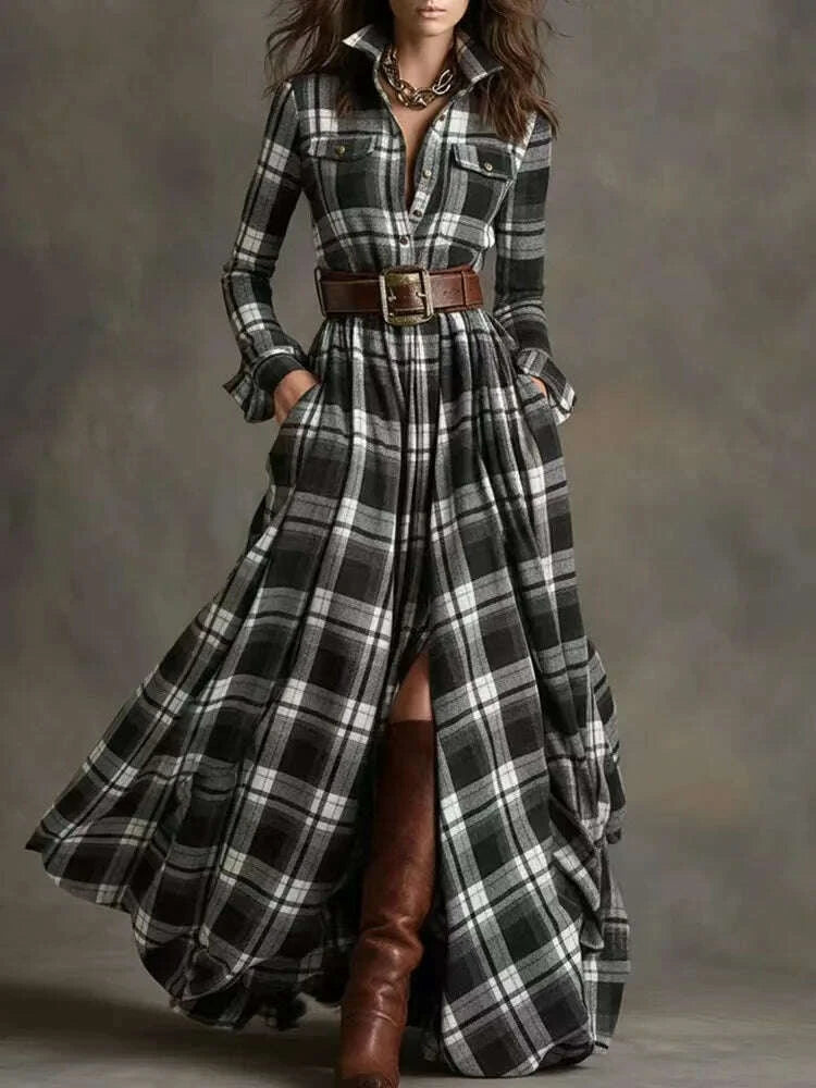 elegant-long-sleeve-plaid-shirt-dress-fashionable-checkered-collar-dress-a--line-midi-skirt-stylish-commute-wear-polyester-fabrikimlud-womens-clothes-35082889