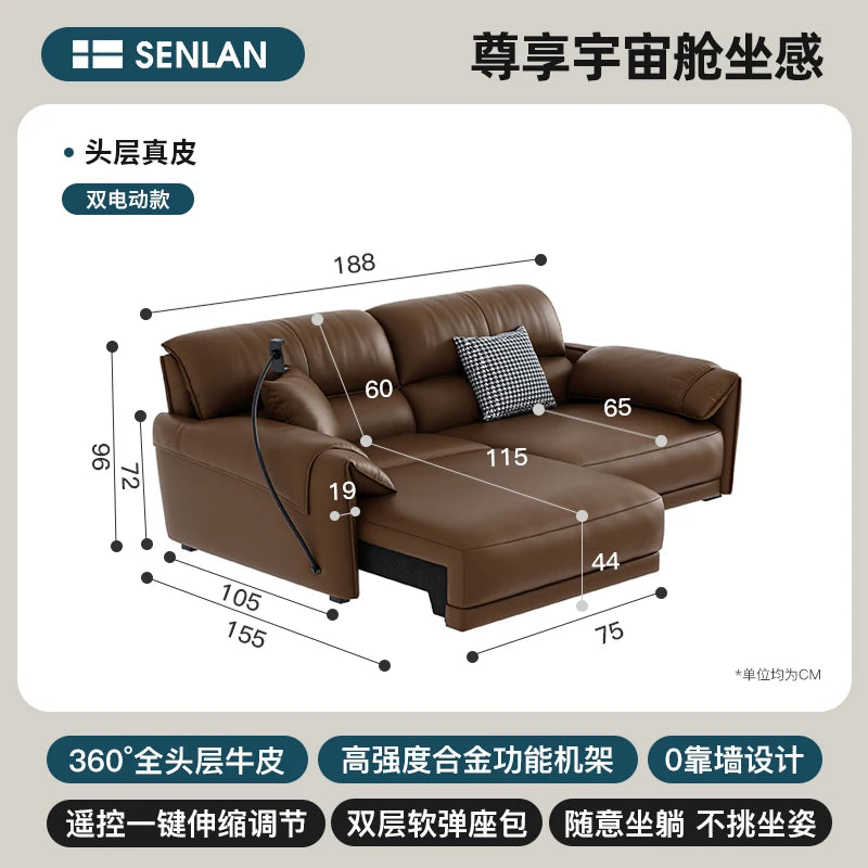 Leather-Like Modular Sofa L-Shaped Folding Recliner — Chestnut Brown | KIMLUD