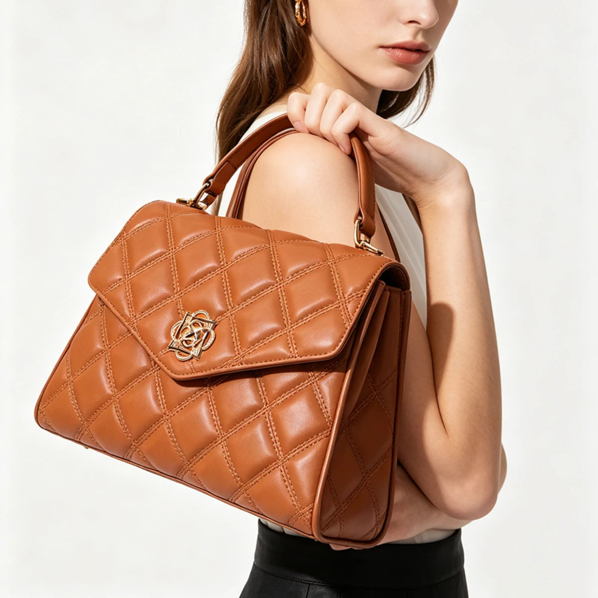 Quilted Square Bag - Top Handle Crossbody - Square Silhouette | KIMLUD