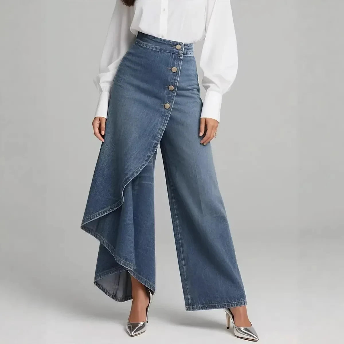 Y2K Pants Spring Summer Fashion Long Solid Color Casual Buckle Loose Wide Leg Pants Women Trousers Faux Denim