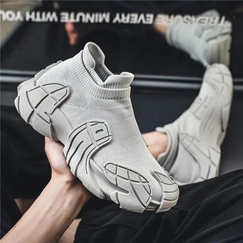 Breathable Air Mesh Sneakers Casual Slip-On With Tonal Gray Overlays — Black | KIMLUD