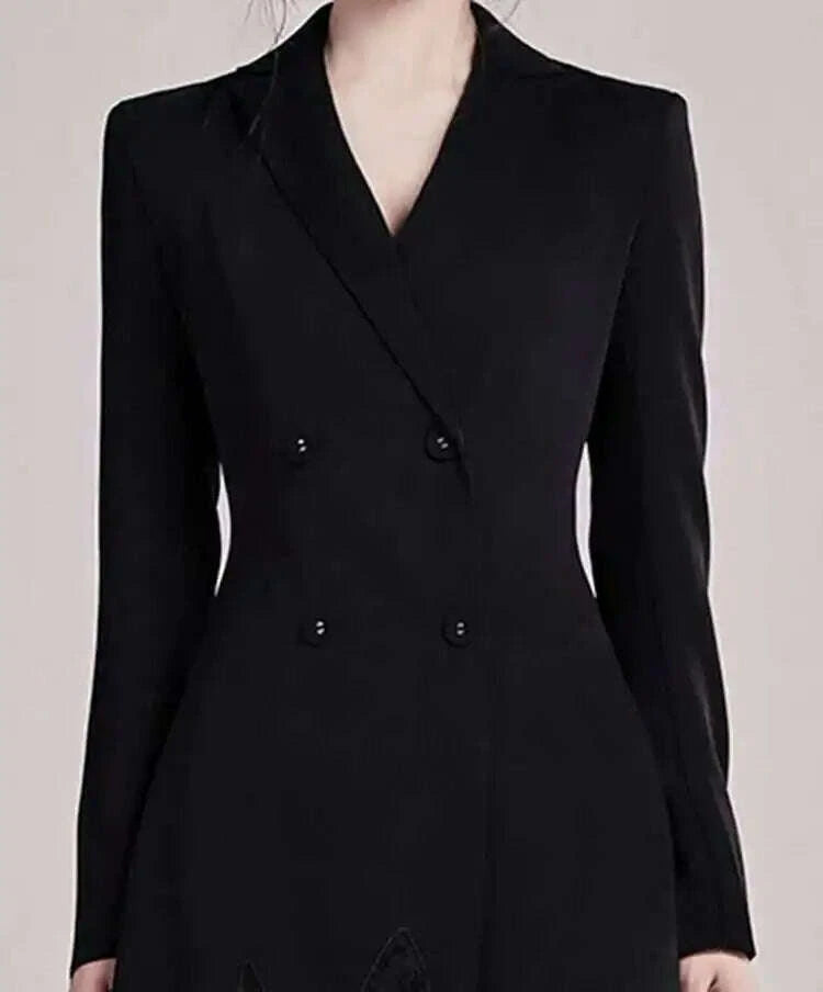 KIMLUD, DEAT Fashion Women's Suit Dress Notched Doube Breasted Irregular Hem Lace Spliced Slim Suit Jackets Summer 2024 New Tide 7AB4231, KIMLUD Womens Clothes