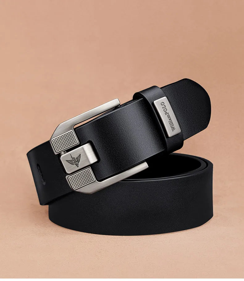 Cowhide Leather Belt With Needle Buckle — Dark Brown | KIMLUD