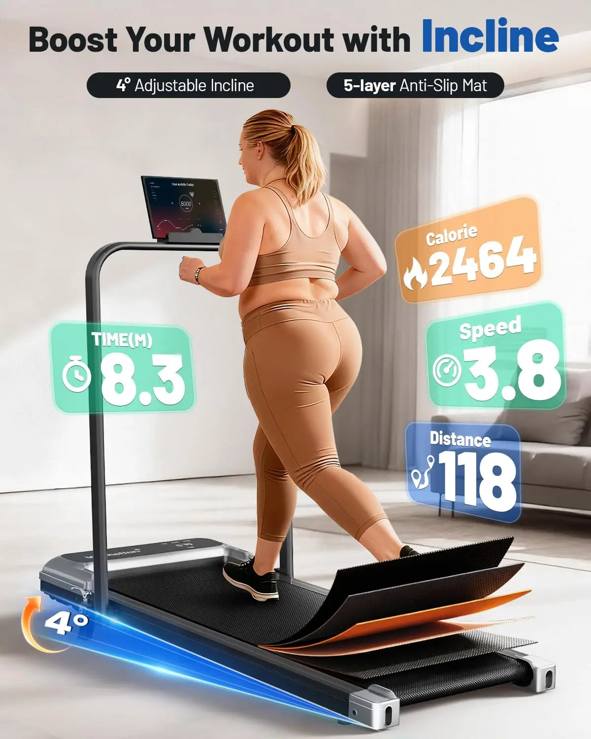 Compact Portable Walking Pad Treadmill With Incline And Handle — Black | KIMLUD