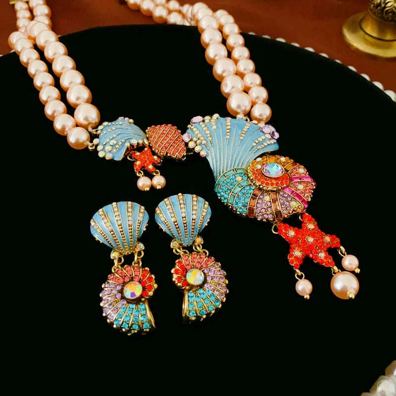 inlaid-rhinestone-shell-stars-double-pearl-necklace-for-women-light-luxury-style-exaggerated-chain-fashion-jewelry-sets-partykimlud-womens-fashion-34624402