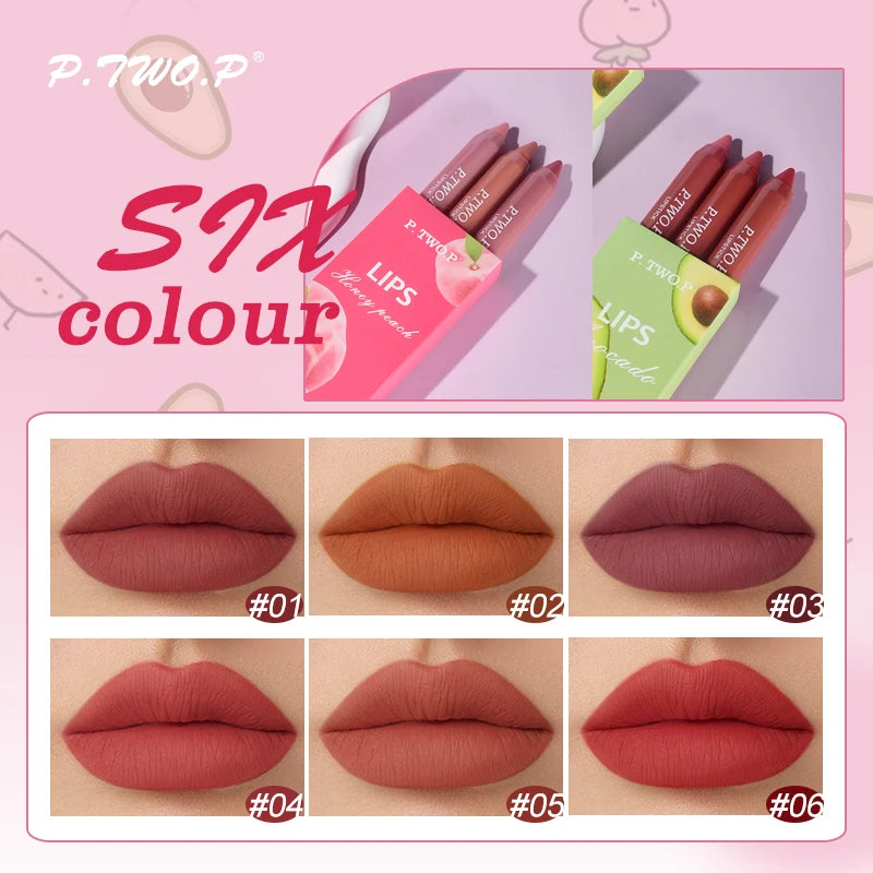 P.TWO.P 3 Pcs Lipstick Set Different Colors Sexy Long Lasting Waterproof Matte Lipstick Pencils Moisturizer Lips Makeup Kit Lip