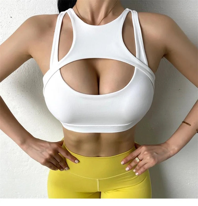 Moisture-Wicking Polyester Crop Top Shock-Proof Pads, Wireless Support — Black | KIMLUD