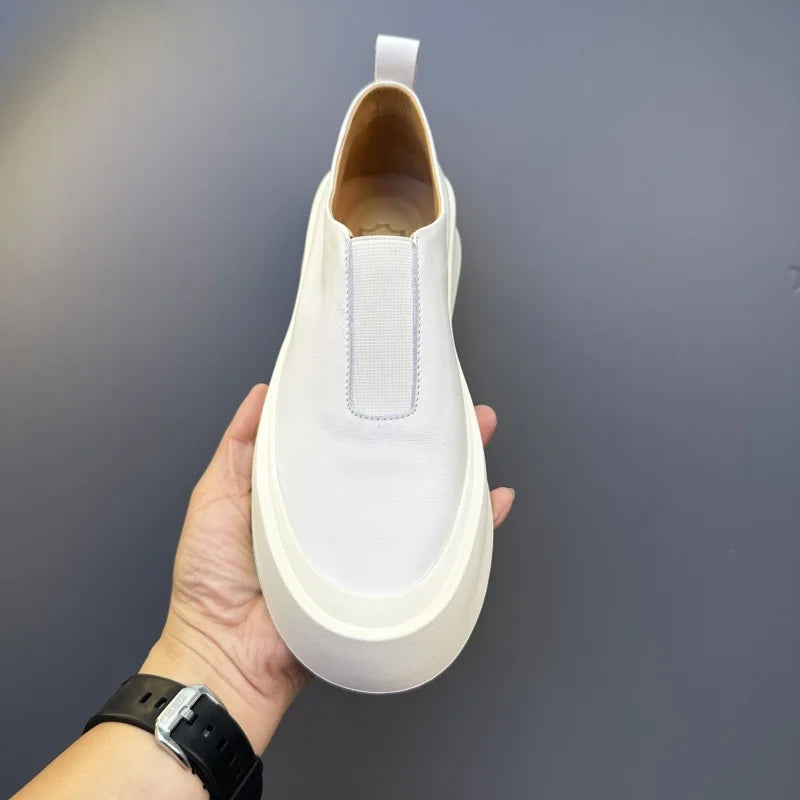 High-end Men Chunky Sneakers Fashion Genuine Leather Men Casual Shoes Breathable Slip on Men Board Shoes