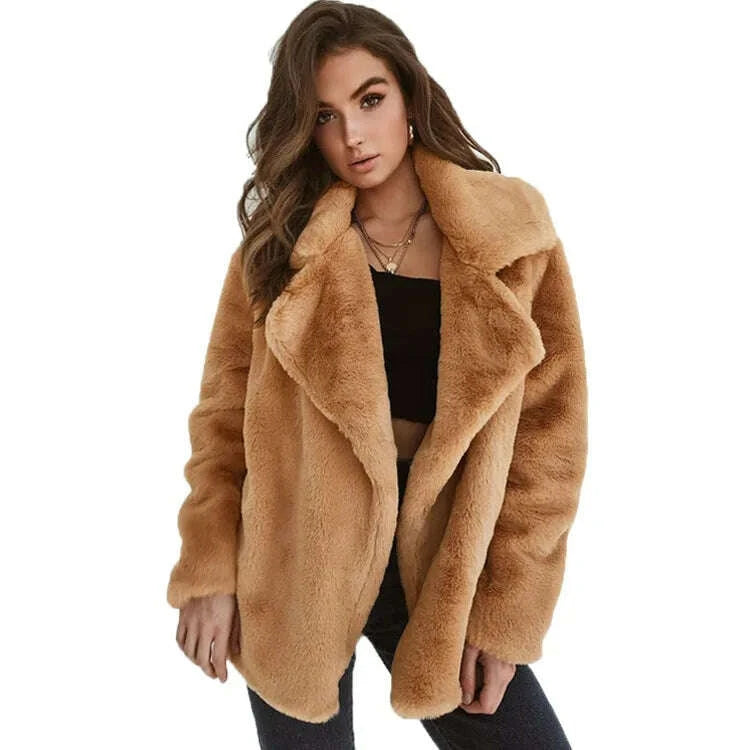 KIMLUD, Fashionable autumn and winter WISH jacket sexy plush lapel slim jacket, KIMLUD Womens Clothes
