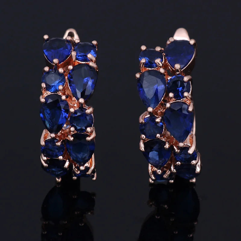 Semi-Precious Stone Stud Earrings Round — Silver | KIMLUD