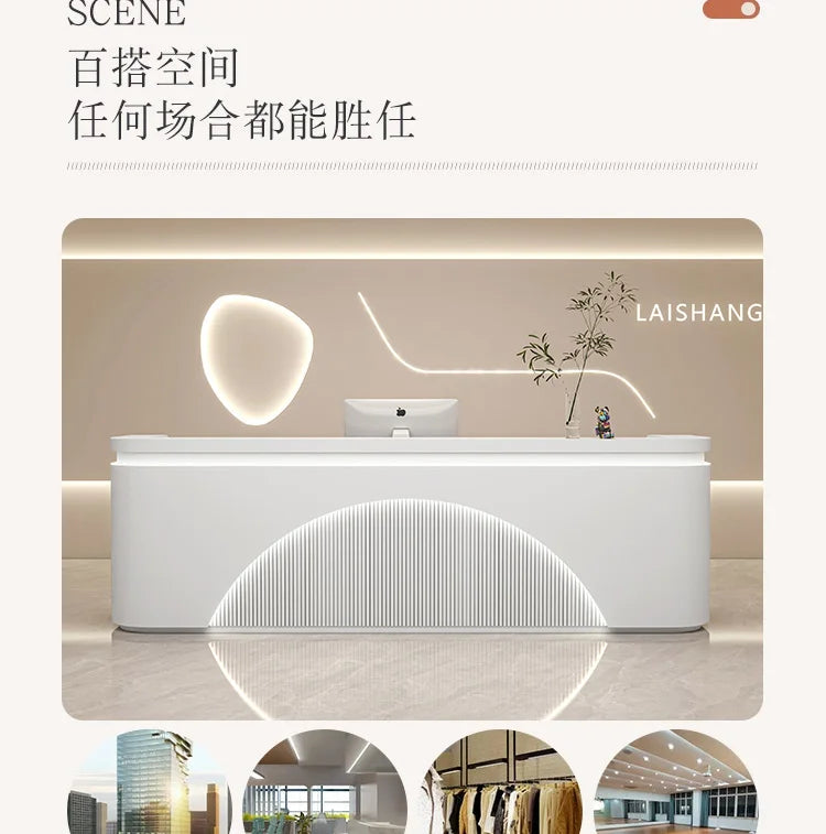 Modern Reception Desk With Integrated LED Lighting — White | KIMLUD