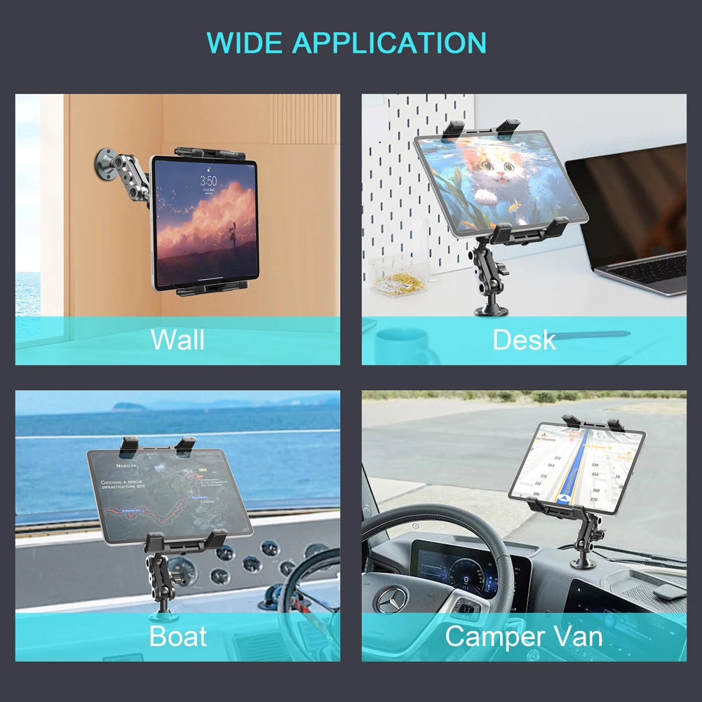 Heavy Duty Tablet Holder Wear Resist Aluminum Drill Base Phone Rack 360 Degree Rotable Car Dashboard Phone Mount for Home Office