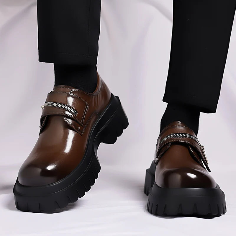 Derby men's leather shoes Thick bottomed British style design Leisure Party Business Office Luxury adult shoes Brown and Black