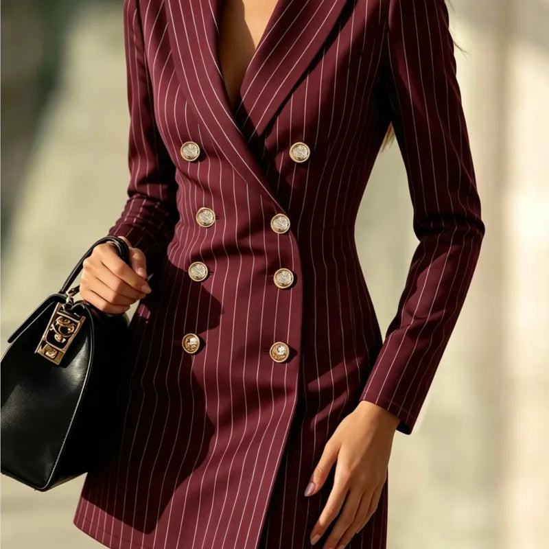 Blazer Dress – Double-Breasted – Polyester – Slim Silhouette | KIMLUD