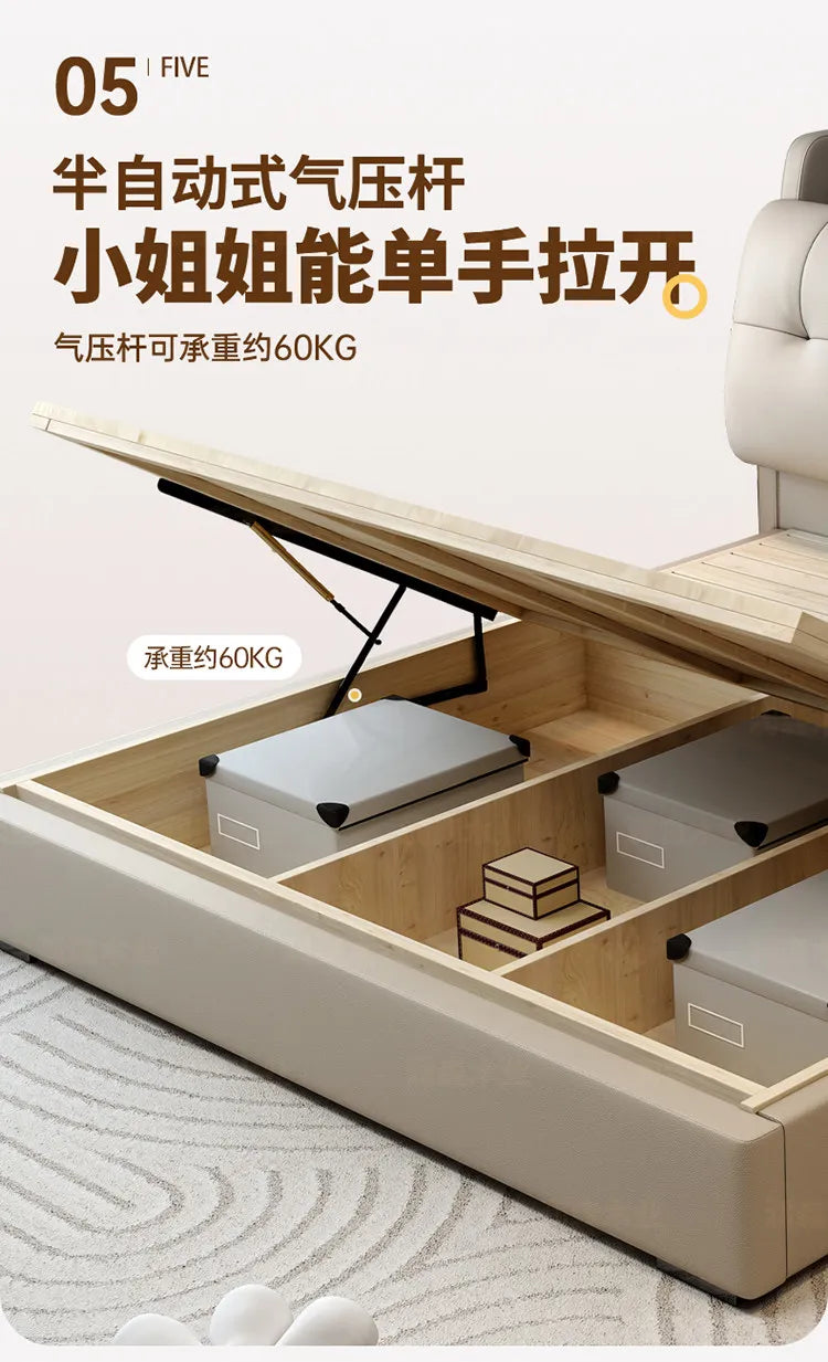 Minimalist Upholstered Bed Frame With Storage — Cream Beige | KIMLUD