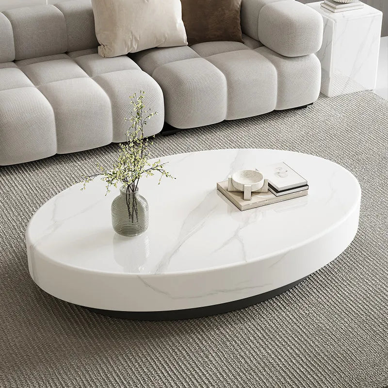 Marble Nordic Minimalist Coffee Table Round Marble Top — White | KIMLUD