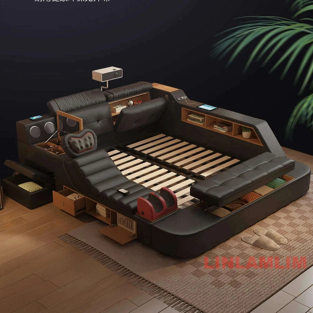 luxury-tech-smart-multifunctional-bed-with-massage-chair-bluetooth-speakers-projector-usb-–-modern-upholstered-king-size-bedkimlud-womens-fashion-34603487