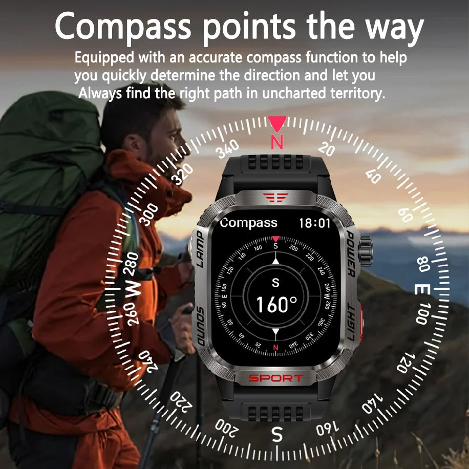 New Military GPS Smart Watch Men Flashlight Compass Waterproof 600mAh Battery Outdoor Sport Tracker Bluetooth Call Smartwatch