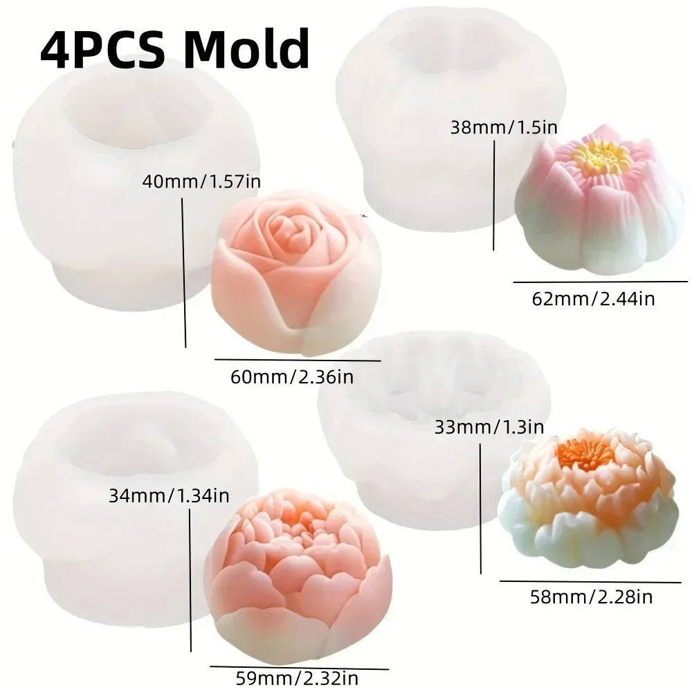 KIMLUD, Peony Rose Bud Bouquet Candle Silicone Mold Peony Flower Clusters Candle Mould Christmas Gift Flower Bundle Resin Gypsum Molds, KIMLUD Womens Clothes