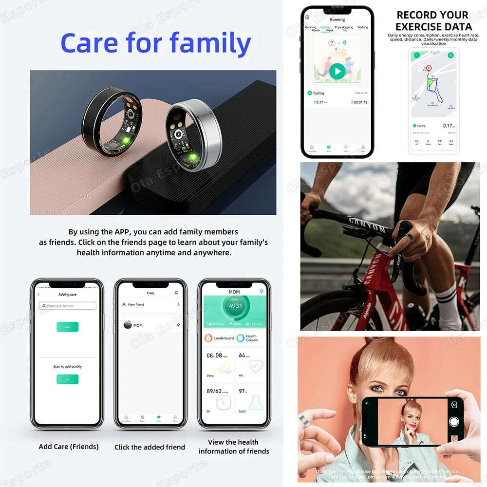 KIMLUD, New Blood Pressure Sleep Health Monitor Smart Ring Sport Remote Camera smartring IP68 Waterproof Care for family Rings Men Women, KIMLUD Womens Clothes