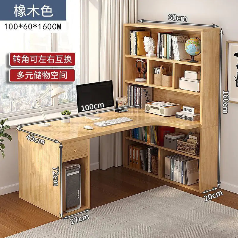 Computer Desk Bookshelf Integrated Shelves Drawers Large Laptop Home Bedroom Student Study Writing Desk Simple Office Table