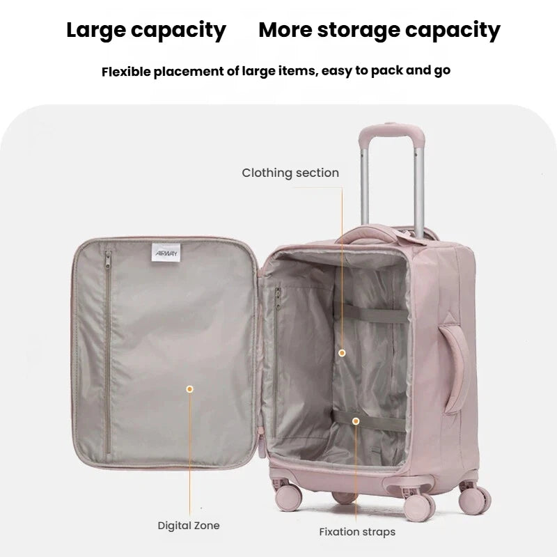 Oxford Cloth Luggage Case With Swivel Wheels — Black | KIMLUD